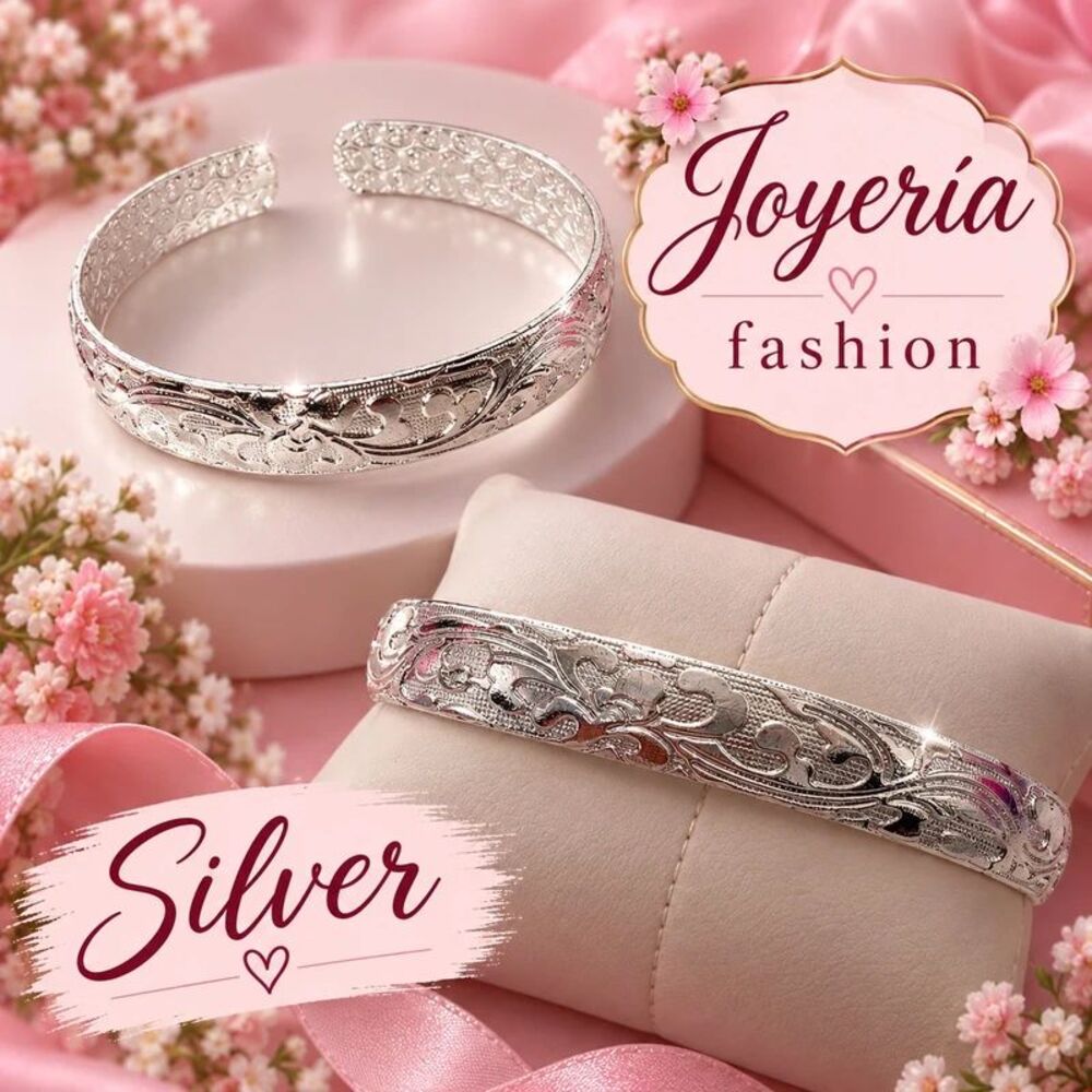 Women's Bracelet Silver Color Wide Engraved Adjustable Jewelry Fashion Elegant